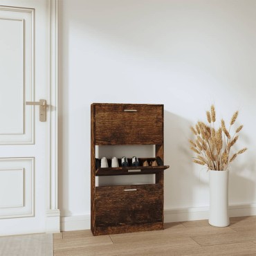 vidaXL Παπουτσοθήκη Καπνιστή Δρυς 59x17x108cm από Επεξεργασμένο Ξύλο