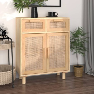 vidaXL Συρταριέρα Καφέ 60x30x75cm Μασίφ Πεύκο & Φυσικό Ρατάν 1 τεμ.