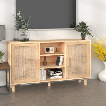 vidaXL Συρταριέρα Καφέ 105x30x60cm Μασίφ Πεύκο & Φυσικό Ρατάν 1 τεμ.
