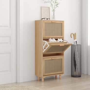 vidaXL Παπουτσοθήκη Καφέ 52x25x115cm Επεξεργασμένο Ξύλο/Φυσικό Ρατάν