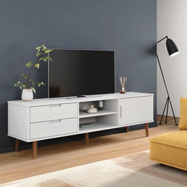 vidaXL Έπιπλο Τηλεόρασης MOLDE Λευκό 158x40x49cm Μασίφ Ξύλο Πεύκου