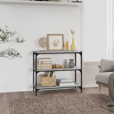 vidaXL Βιβλιοθήκη Γκρι Sonoma 80x33x70,5cm Επεξ. Ξύλο & Ατσάλι 1 τεμ.