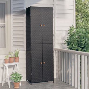 vidaXL Ντουλάπι Αποθήκευσης Κήπου Μαύρο 59x40x180cm από Συνθ. Ρατάν 1 τεμ.