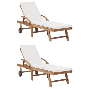 vidaXL Ξαπλώστρες Κρεμ από Μασίφ Ξύλο Teak με 2 τεμ. Μαξιλάρια