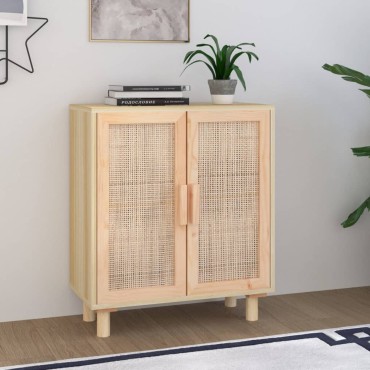 vidaXL Ντουλάπι Καφέ 60x30x70cm από Μασίφ Πεύκο & Φυσικό Ρατάν 1 τεμ.