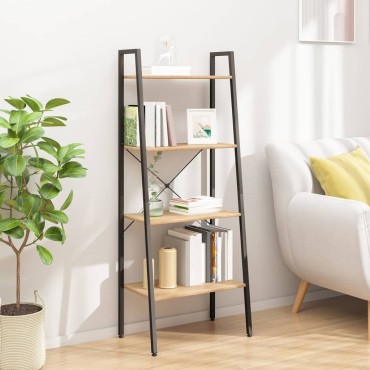 vidaXL Ραφιέρα 4 Επιπέδων Ανοιχτό Καφέ & Μαύρο 56x35x140cm 1 τεμ.