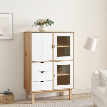 vidaXL Ντουλάπι OTTA Καφέ & Λευκό 85x43x125cm από Μασίφ Ξύλο Πεύκου 1 τεμ.