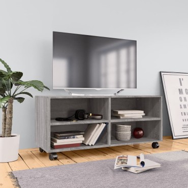 vidaXL Έπιπλο Τηλεόρασης με Ροδάκια Γκρι Sonoma 90x35x35cm Επεξ. Ξύλο