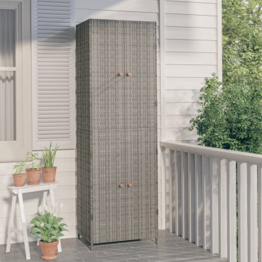 vidaXL Ντουλάπι Αποθήκευσης Κήπου Γκρι 59x40x180cm από Συνθ. Ρατάν 1 τεμ.