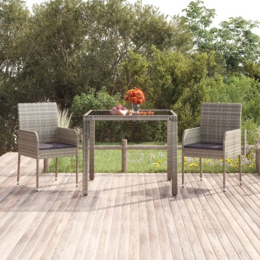 vidaXL Τραπέζι Κήπου με Γυάλινη Επιφάνεια Γκρι 90x90x75cm Συνθ. Ρατάν 1 τεμ.