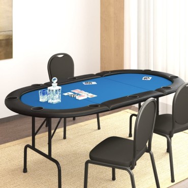 vidaXL Τραπέζι Πόκερ Πτυσσόμενο για 10 Παίκτες Μπλε 206x106x75cm 1 τεμ.
