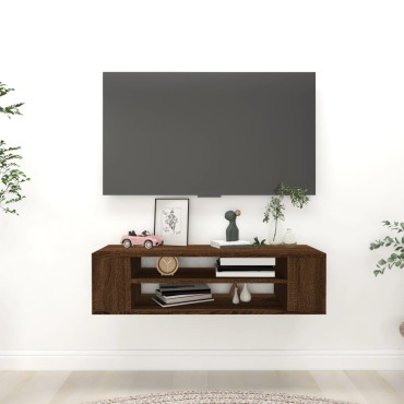 vidaXL Κρεμαστό Ντουλάπι Τηλεόρασης Καφέ Δρυς 100x30x26,5cm Επεξ. Ξύλο