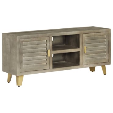 vidaXL Έπιπλο Τηλεόρασης Γκρι Με Ορείχαλκο 110x30x48cm Μασίφ Μάνγκο
