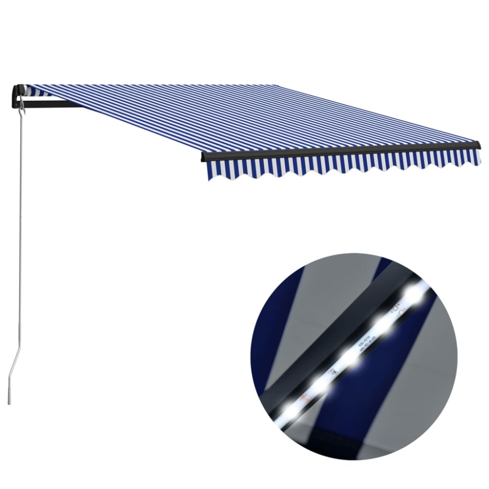 vidaXL Τέντα Συρόμενη Χειροκίνητη με LED Μπλε/Λευκό 300 x 250 εκ.