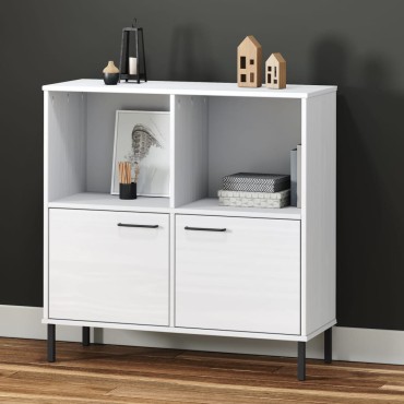 vidaXL Βιβλιοθήκη OSLO Λευκή 90x35x90,5cm Μασίφ Ξύλο με Μετ. Πόδια 1 τεμ.