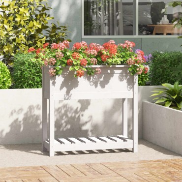 vidaXL Ζαρντινιέρα με Ράφι Λευκή 82,5x34,5x81 εκ. Μασίφ Ξύλο Πεύκου
