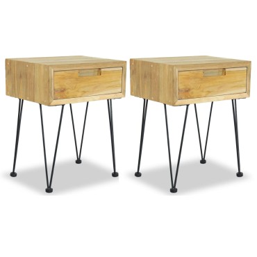 vidaXL Κομοδίνα 2 τεμ. 40x30x50cm από Μασίφ Ξύλο Teak
