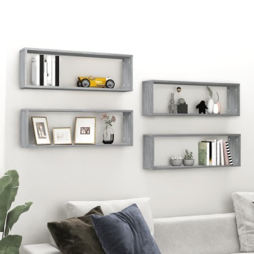 vidaXL Ραφιέρες Τοίχου Κύβος 4 τεμ. Γκρι Sonoma 80x15x26,5cm Επ. Ξύλο