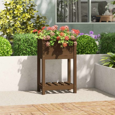 vidaXL Ζαρντινιέρα με Ράφι Μελί 54x34,5x81 εκ. από Μασίφ Ξύλο Πεύκου