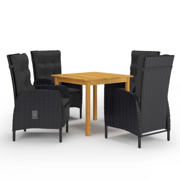 vidaXL Σετ Τραπεζαρίας Κήπου 5 τεμ. Μαύρο 58x63x108cm