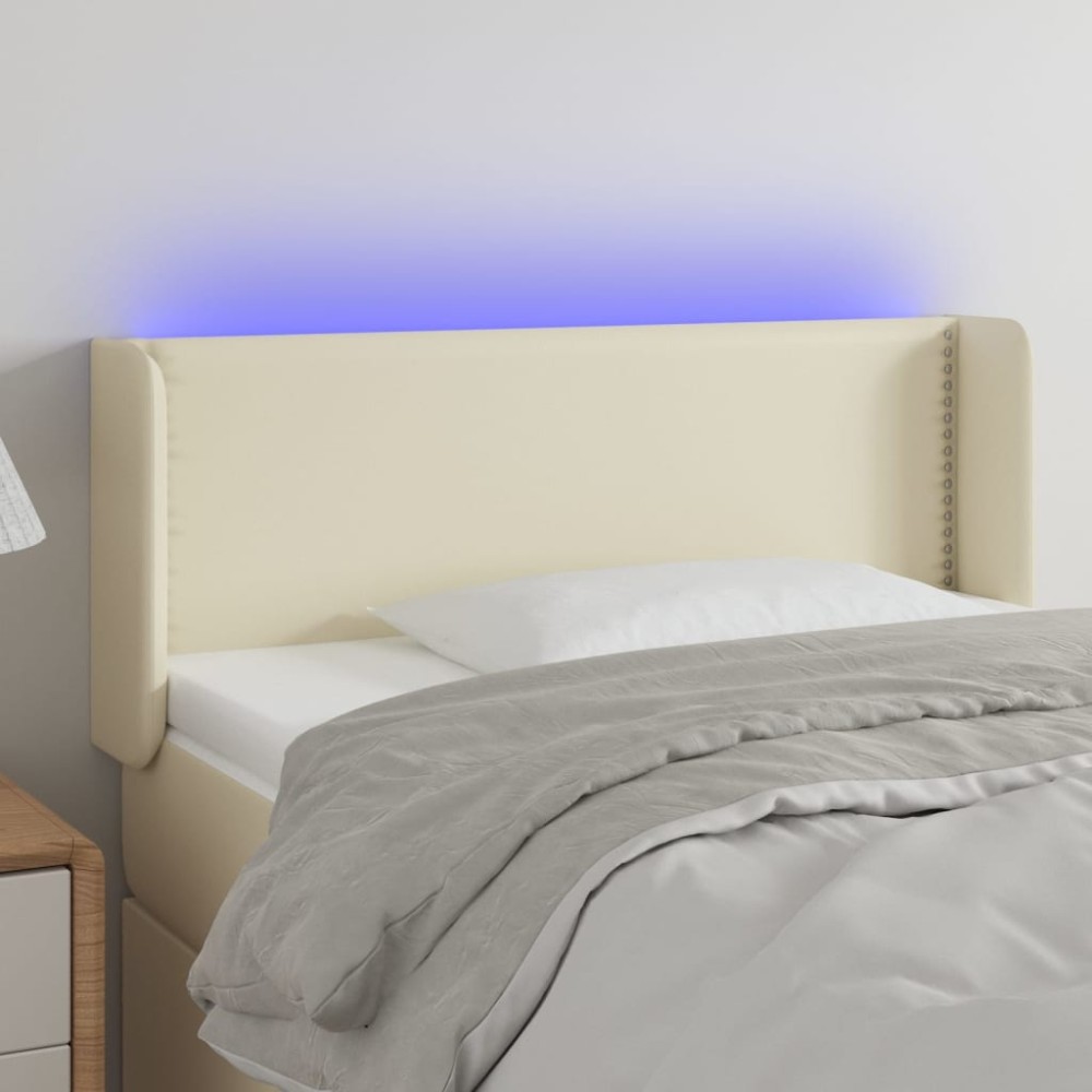 vidaXL Κεφαλάρι Κρεβατιού LED Κρεμ 103x16x78/88cm από Συνθετικό Δέρμα 1 τεμ.