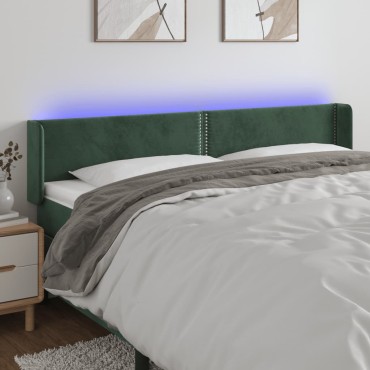 vidaXL Κεφαλάρι Κρεβατιού LED Σκούρο Πράσινο 203x16x78/88cm Βελούδινο 1 τεμ.