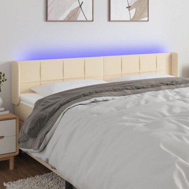 vidaXL Κεφαλάρι Κρεβατιού LED Κρεμ 203x16x78/88cm Υφασμάτινο 1 τεμ.