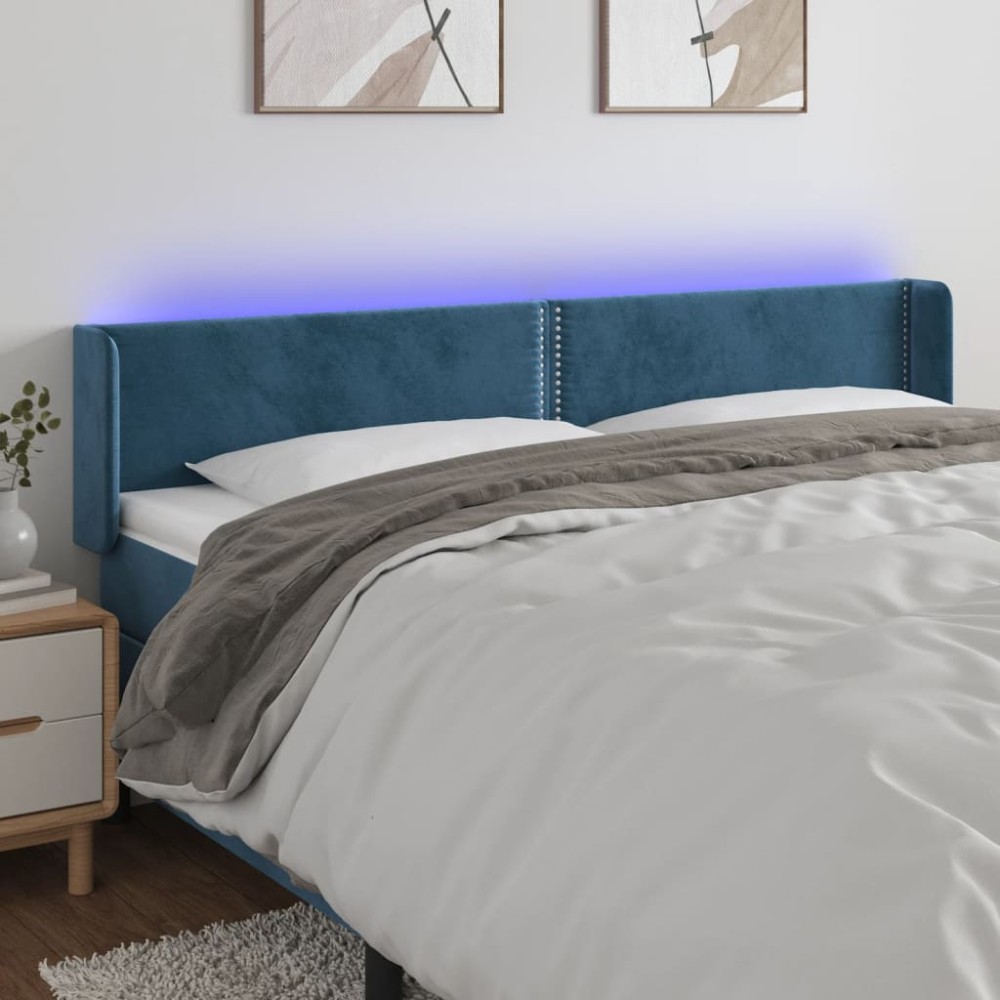 vidaXL Κεφαλάρι Κρεβατιού LED Σκούρο Μπλε 203x16x78/88cm Βελούδινο 1 τεμ.