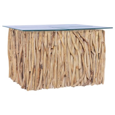 vidaXL Τραπέζι Σαλονιού Γυάλινη Επιφάνεια 66x66x40cm Μασίφ Ξύλο Teak 1 τεμ.