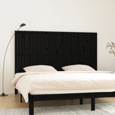 vidaXL Κεφαλάρι Τοίχου Μαύρο 204x3x110cm από Μασίφ Ξύλο Πεύκου 1 τεμ.