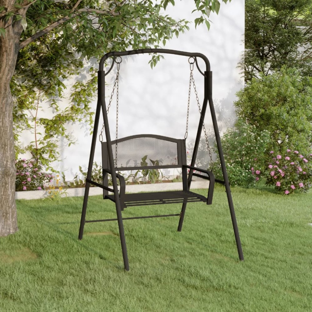 vidaXL Κουνιστό Παγκάκι Μαύρο από Ατσάλι 124x117x168cm 1 τεμ.