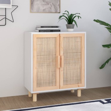 vidaXL Ντουλάπι Λευκό 60x30x70cm από Μασίφ Πεύκο & Φυσικό Ρατάν 1 τεμ.
