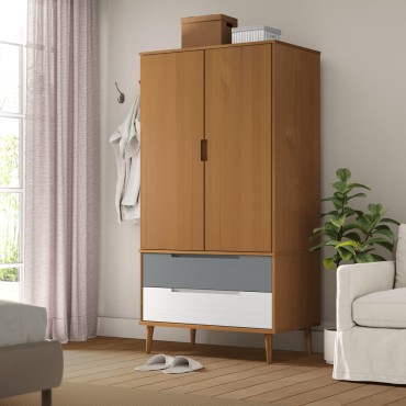 vidaXL Ντουλάπα MOLDE Καφέ 90x55x175cm από Μασίφ Ξύλο Πεύκου 1 τεμ.