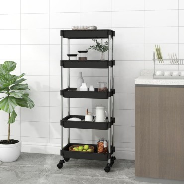 vidaXL Τρόλεϊ Κουζίνας 5 Επιπέδων Μαύρο 42x29x128cm Σίδερο/ABS 1 τεμ.