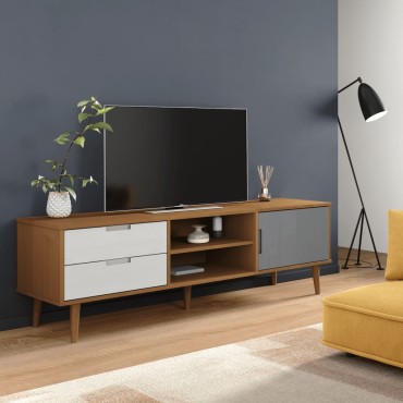 vidaXL Έπιπλο Τηλεόρασης MOLDE Καφέ 158x40x49cm Μασίφ Ξύλο Πεύκου