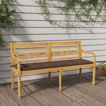 vidaXL Παγκάκι Batavia από Μασίφ Ξύλο Teak με Taupe Μαξιλάρι 150x50x4cm 1 τεμ.