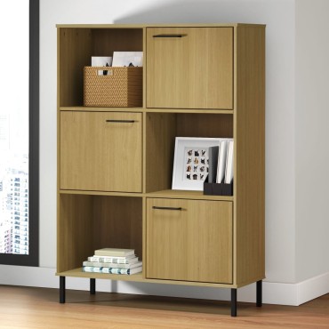 vidaXL Βιβλιοθήκη OSLO Καφέ 90x35x128,5cm Μασίφ Ξύλο με Μετ. Πόδια 1 τεμ.
