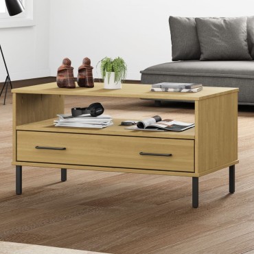 vidaXL Τραπεζάκι Σαλονιού OSLO Καφέ 85x50x45cm Μασίφ Ξύλο Μετ. Πόδια 1 τεμ.