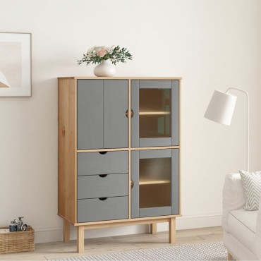 vidaXL Ντουλάπι OTTA Καφέ & Γκρι 85x43x125cm από Μασίφ Ξύλο Πεύκου 1 τεμ.