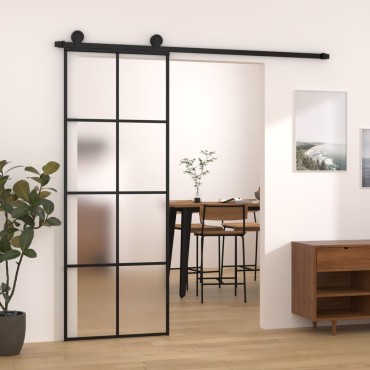 vidaXL Συρόμενη Πόρτα με Μηχανισμό 76x205 εκ. Γυαλί ESG & Αλουμίνιο