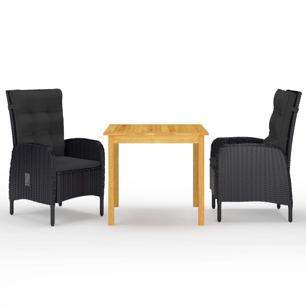 vidaXL Σετ Τραπεζαρίας Κήπου 3 τεμ. Μαύρο 58x63x108cm