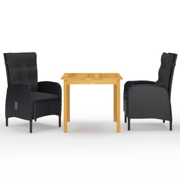 vidaXL Σετ Τραπεζαρίας Κήπου 3 τεμ. Μαύρο 58x63x108cm