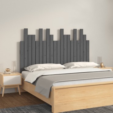 vidaXL Κεφαλάρι Τοίχου Γκρι 127,5x3x80cm από Μασίφ Ξύλο Πεύκου 1 τεμ.