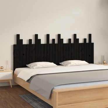 vidaXL Κεφαλάρι Τοίχου Μαύρο 185x3x80cm από Μασίφ Ξύλο Πεύκου 1 τεμ.