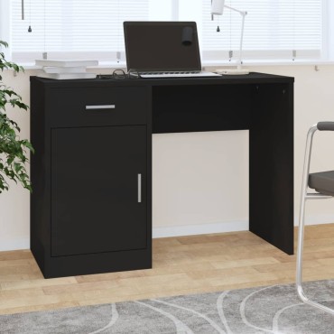 vidaXL Γραφείο με Συρτάρι & Ντουλάπι Μαύρο 100x40x73cm Επεξεργ. Ξύλο 1 τεμ.