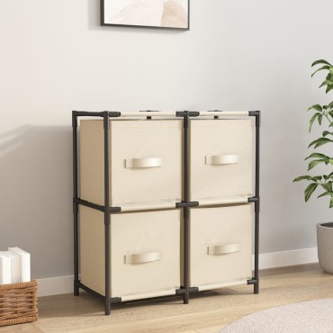vidaXL Ντουλάπι με 4 Υφασμάτινα Καλάθια Κρεμ 63x30x71cm από Ατσάλι 1 τεμ.