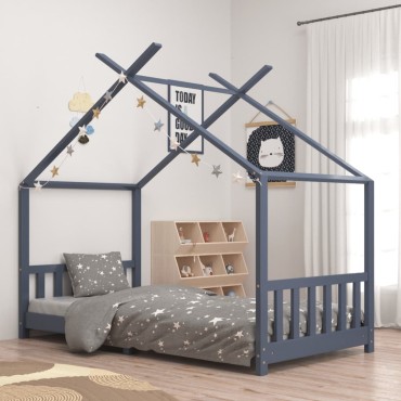 vidaXL Πλαίσιο Κρεβατιού Παιδικό Γκρι 90x200cm από Μασίφ Ξύλο Πεύκου 1 τεμ. - Μονό
