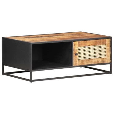 vidaXL Τραπεζάκι Σαλονιού 90x50x35cm Ακατ. Ξύλο Μάνγκο/Φυσικό Καλάμι 1 τεμ.