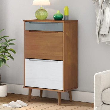 vidaXL Παπουτσοθήκη MOLDE Γκρι 59,5x35x103cm από Μασίφ Ξύλο Πεύκου