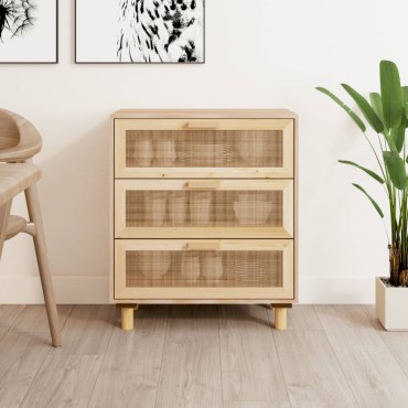 vidaXL Ντουλάπι Καφέ 60x30x70cm από Μασίφ Πεύκο & Φυσικό Ρατάν 1 τεμ.
